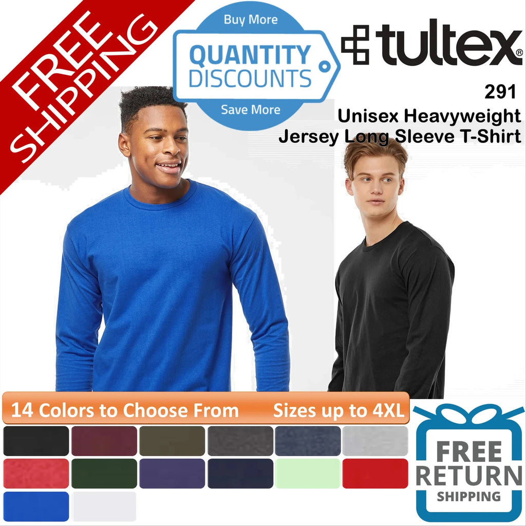 🔥 Tultex Men Heavyweight Jersey Long Sleeve T-shirt ring-spun Up To 4XL 291
