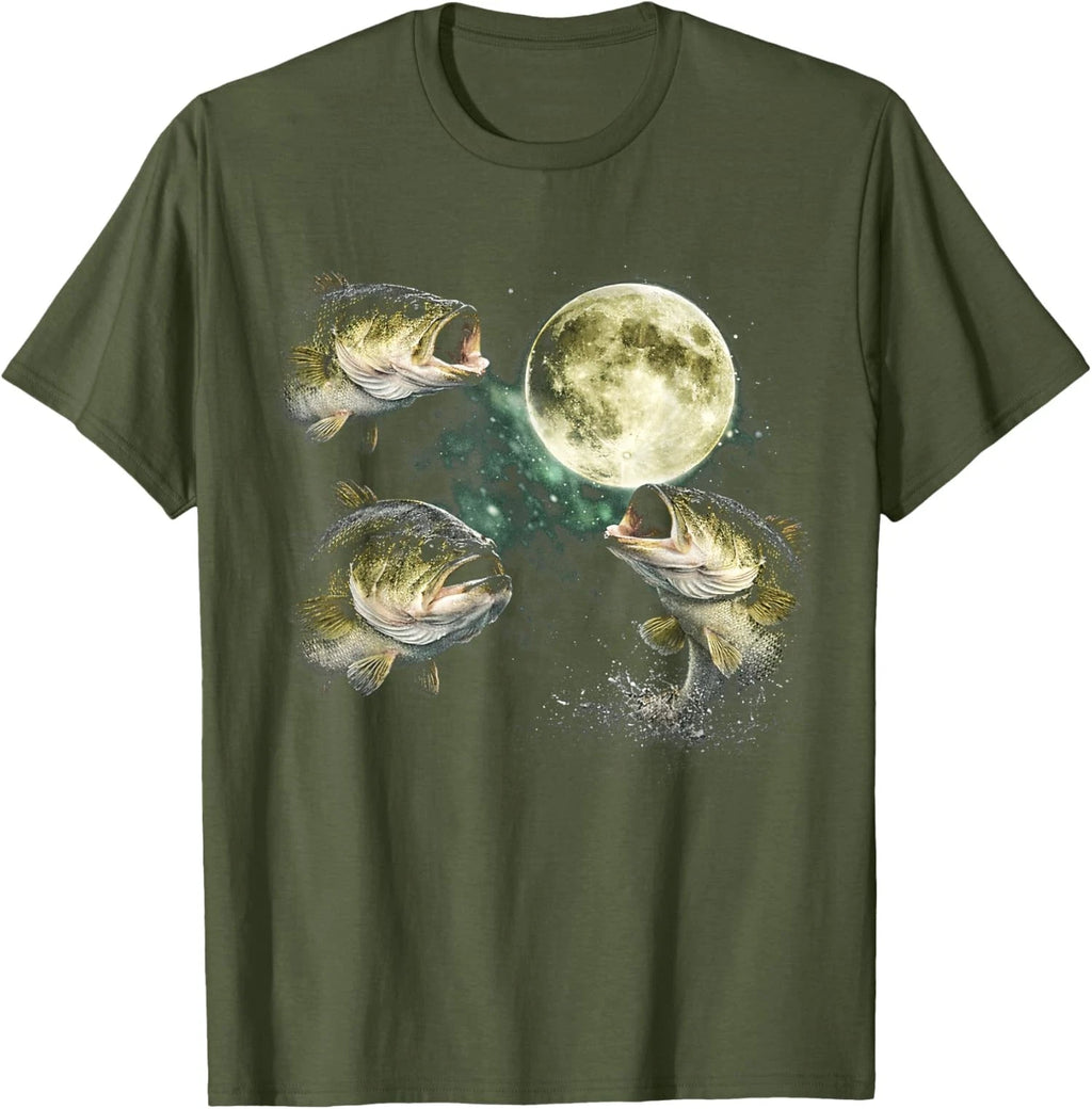 Bass Fish Howling To The Moon Vintage Angler Unisex T-Shirt