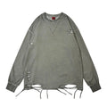 Men Ripped Hole Long Sleeve T Shirt Men High Street Washed Casual Vintage Tops