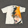 Bleach Anime Ichigo Kurosaki Graphic Vintage Wash Heavyweight Cotton T-Shirt