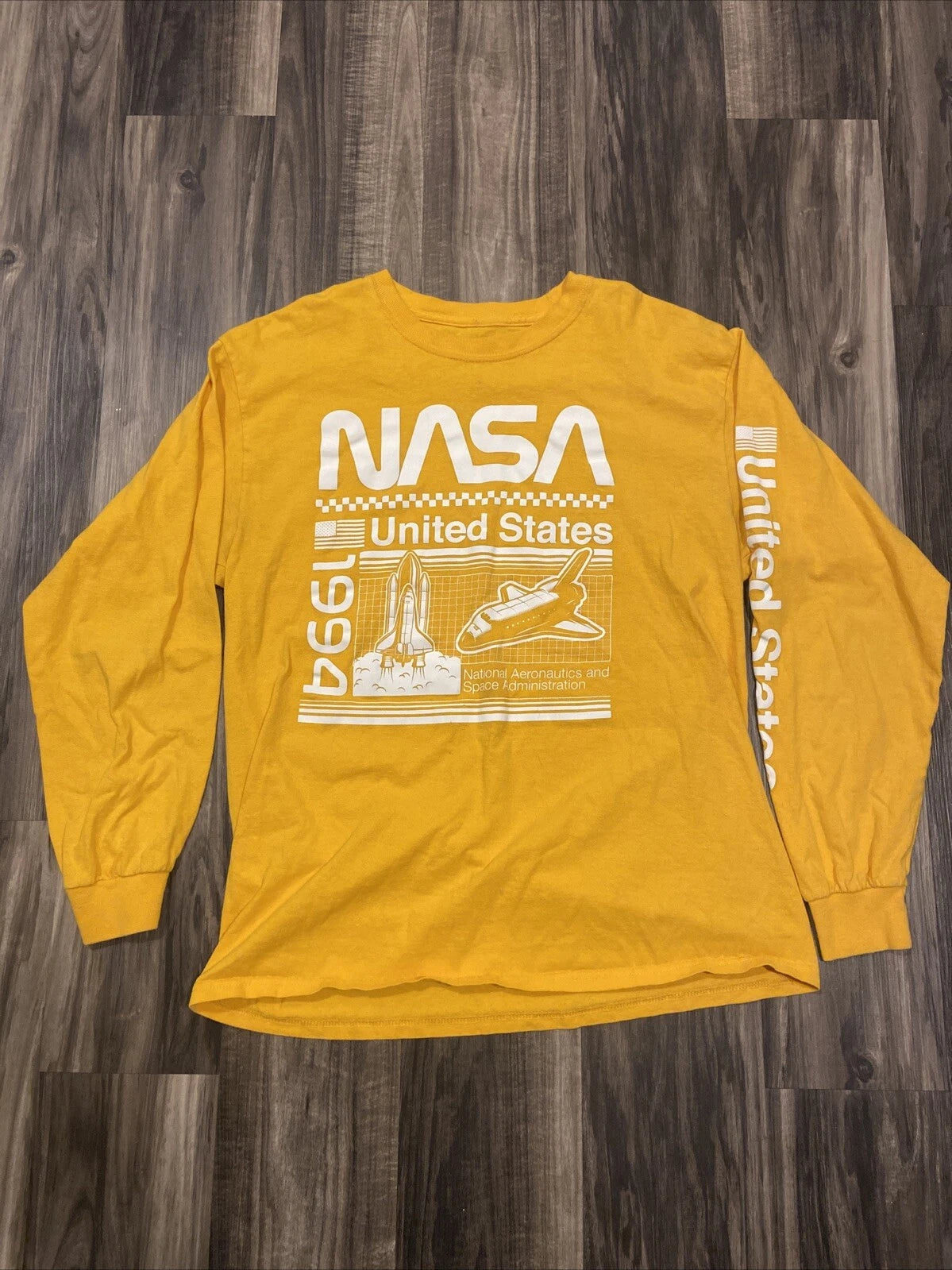 Creative Empire 1994 NASA United States T- Shirt Yellow Long Sleeve Size Large