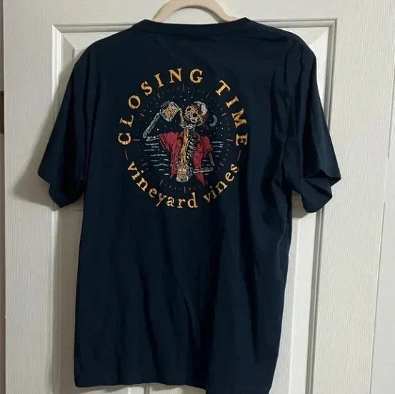 Men’s Vineyard Vines Black Skeleton and Beer Graphic T Shirt HOT