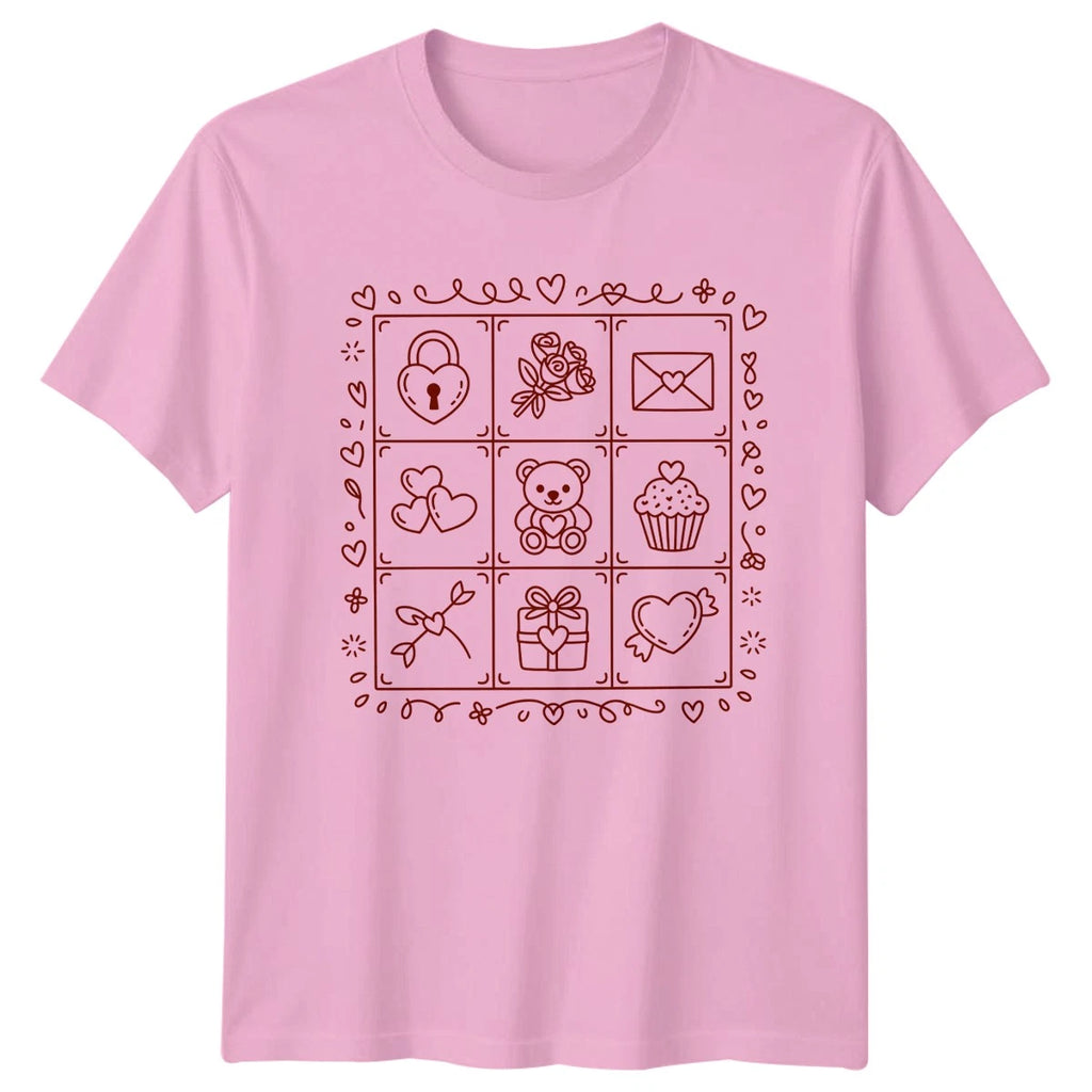 Cute Valentines Day Symbols Grid T-Shirt Romantic Love Valentines Gift
