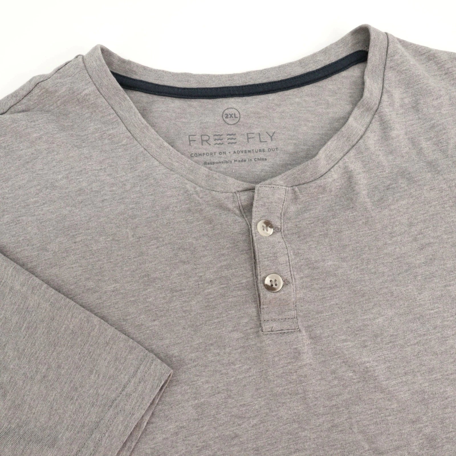 Free Fly 2XL Gray Short Sleeve Henley Shirt Casual Comfort Adventure Mens