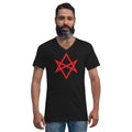 Red Unicursal Hexagram Six Pointed Star Unisex Short Sleeve V-Neck T-Shirt
