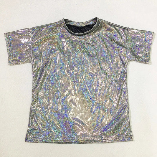 1x Unisex Shiny Holographic Shirt Top Tee Dance Disco Costume Glitter Shirt Top