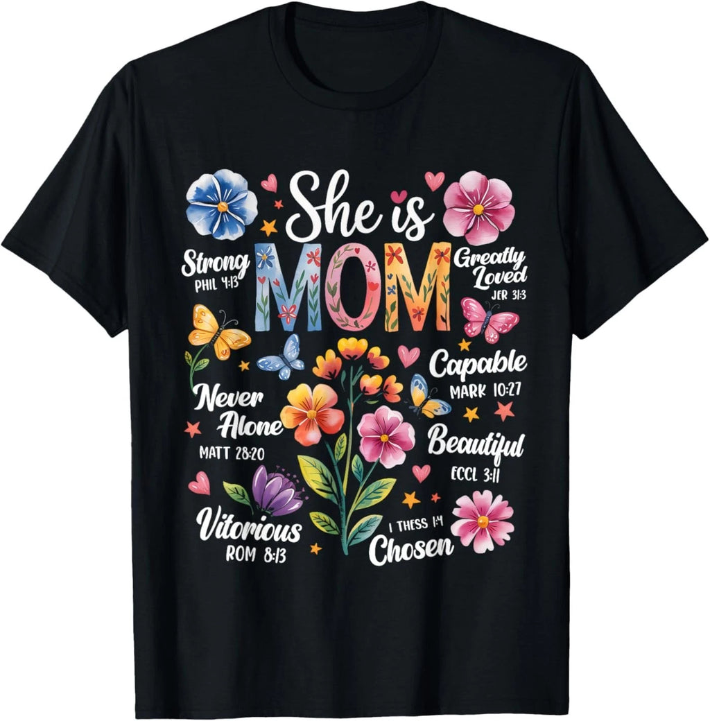 She is Mom Bible Verses Christian Boho Floral Mother's Day T-Shirt