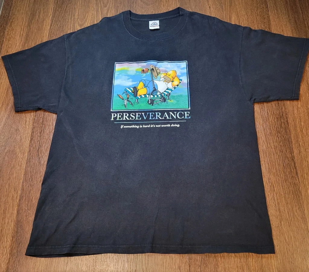 Vintage Y2K 2003 Homer Simpson Perseverance Lazy Shirt Mens XL Simpsons Cartoon