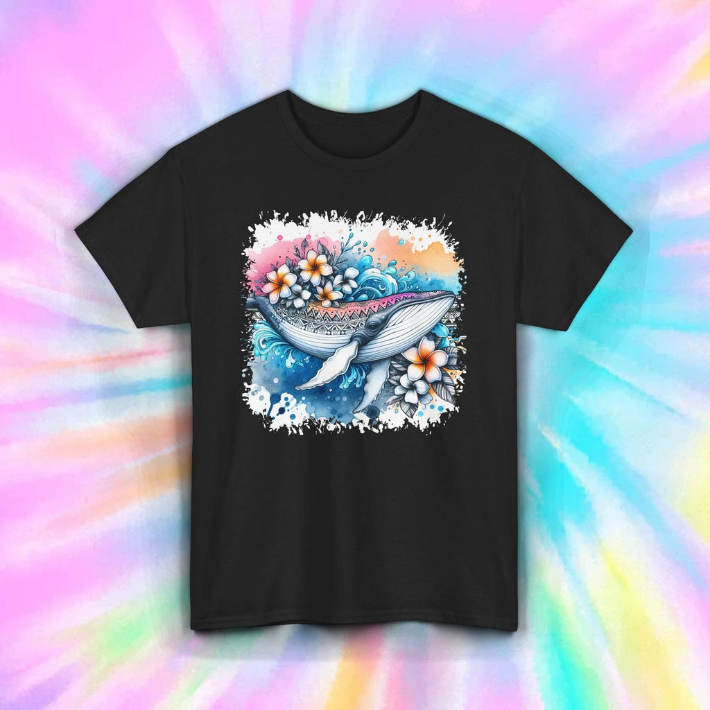 Tribal Whale Shirt Floral Ocean Splash Hawaii Beach Graphic Tee S-5XL
