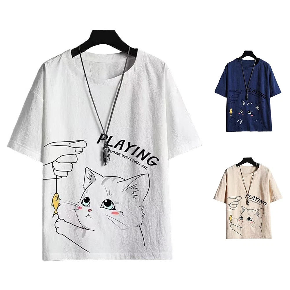 Men's Short Sleeve Crew Neck T Shirt with Fun Print for Casual and Street Style