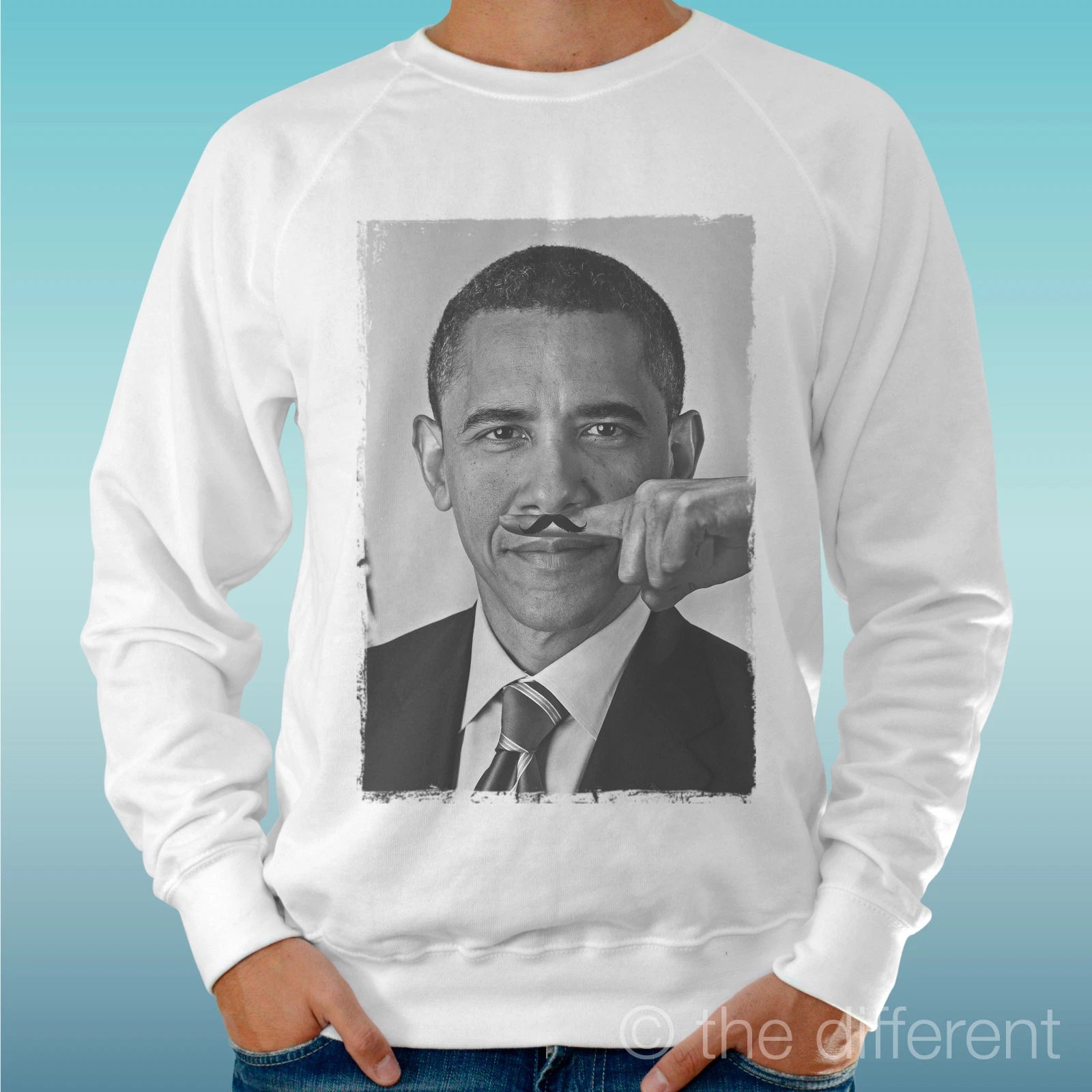 Felpa Man Light Sweater White " Obama Moustache Mustache " Road To Happiness