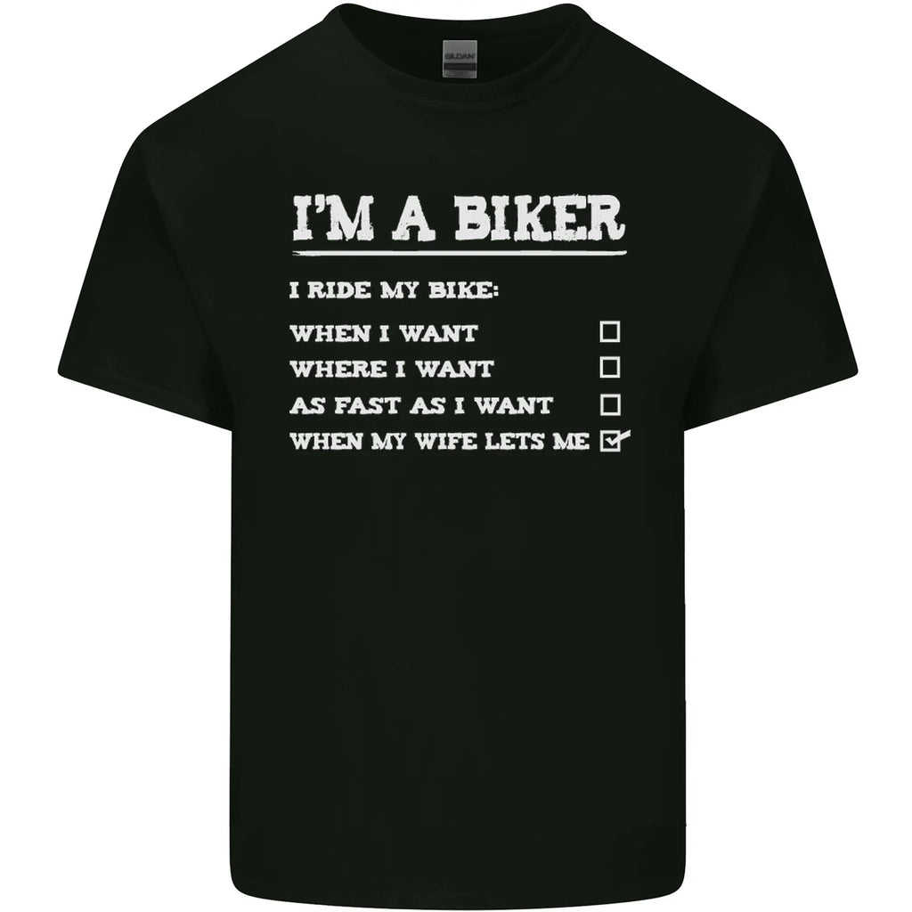 Motorbike Im a Biker When My Wife Funny Mens Light Cotton T-Shirt