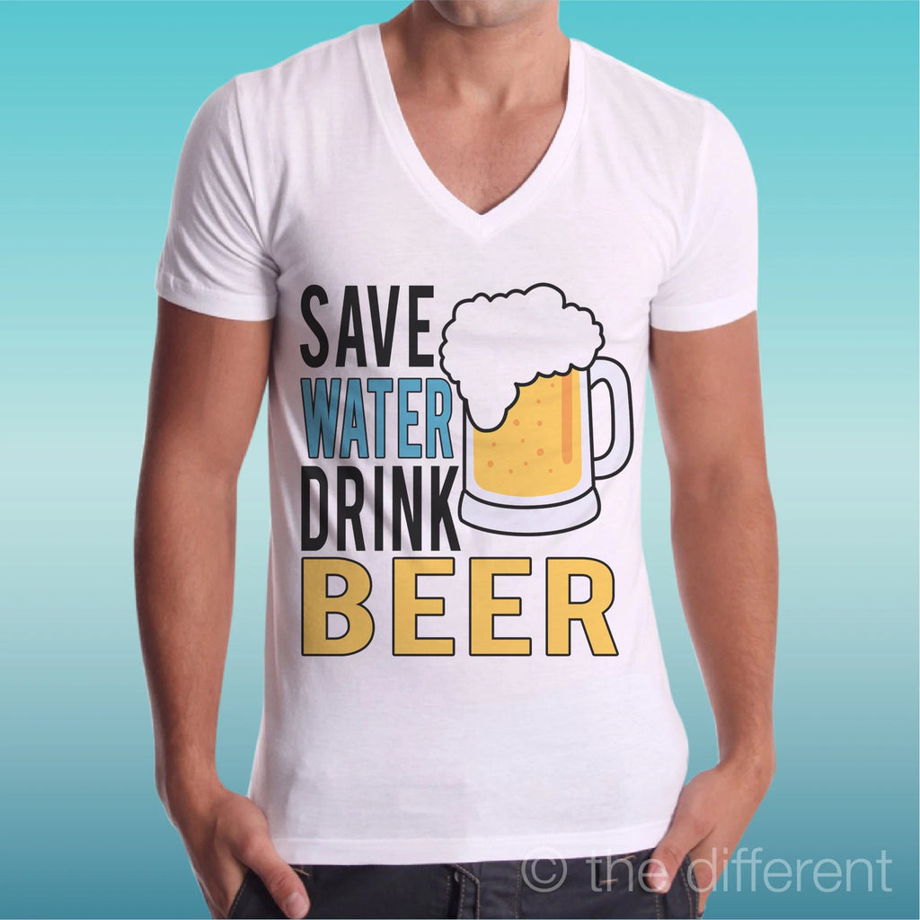 Men's V-neck T-shirt Save Water Drink Beer Gift Idea