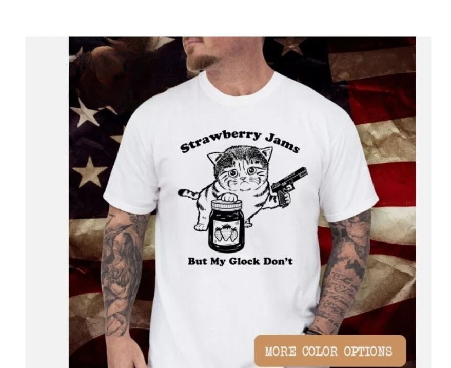 Strawberry Jams But My Glock Don't Funny Cat T-shirt