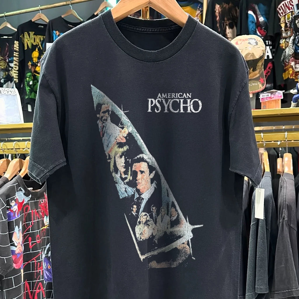 Y2K American Psycho Faded T-Shirt Black XL