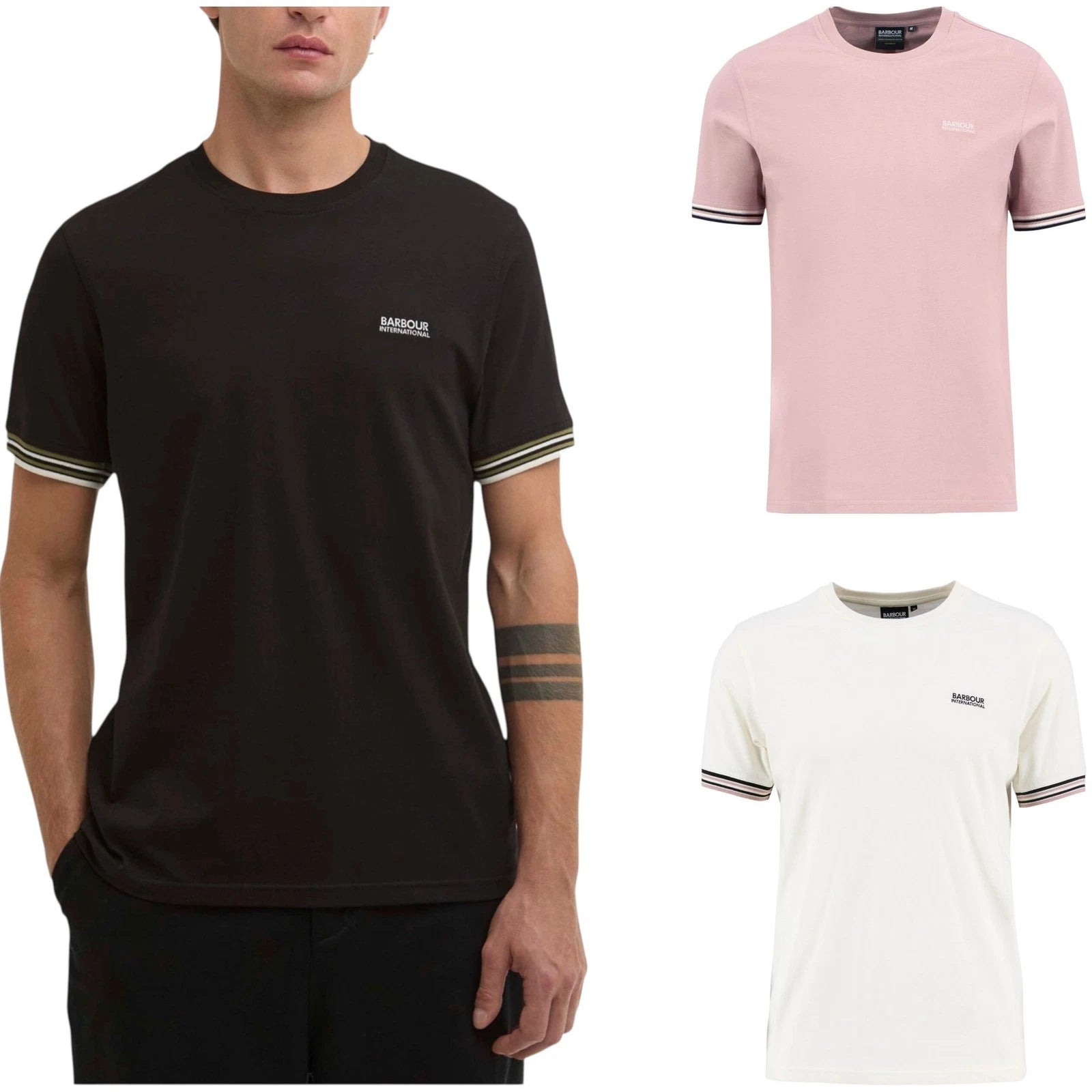 Barbour Mens B.Intl Burnwood Tipped Cuff T-Shirt Soft Cotton T-Shirts