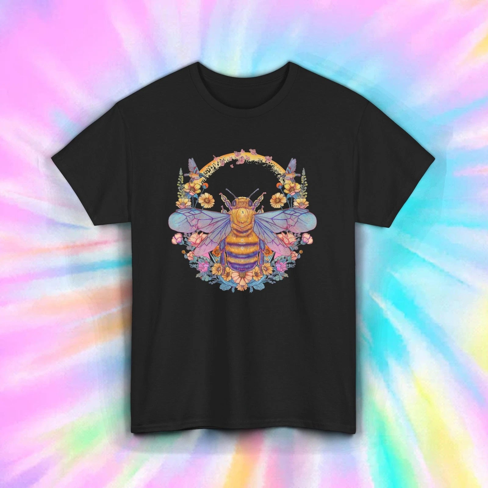 Colorful Bee Floral Wreath Boho Insect Nature Lover Cottagecore Shirt S-5XL