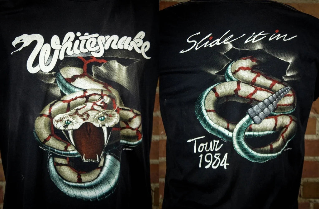1984 WHITESNAKE TOUR SLIDE IT IN Cotton Black Full Size Unisex Shirt