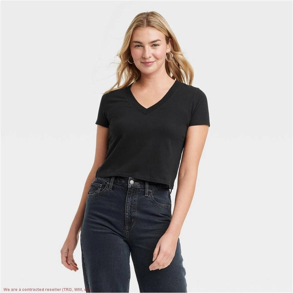 Women's Shrunken Short Sleeve V-Neck T-Shirt S *SEE DEAL!!!*