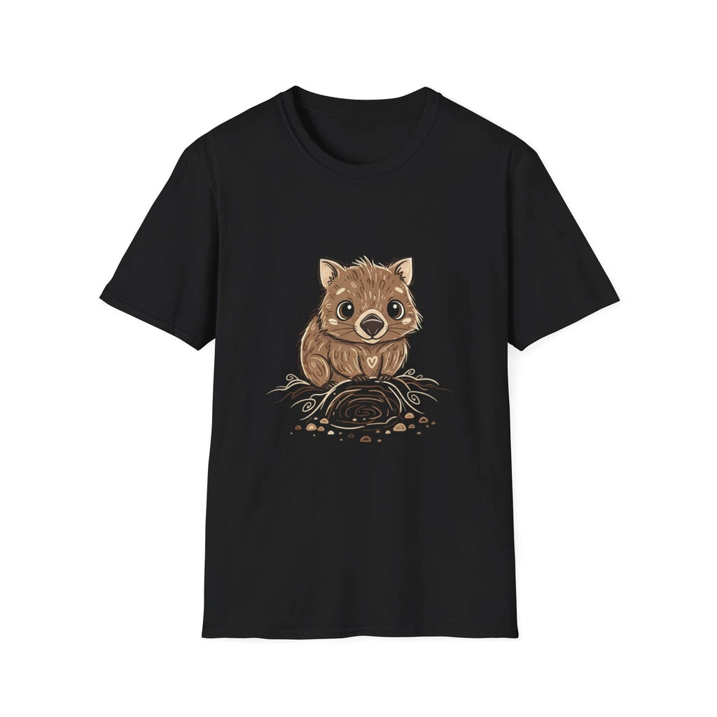 Wombat Cute Kawaii Illustrated Black Tee Animal Nature Graphic T-Shirt