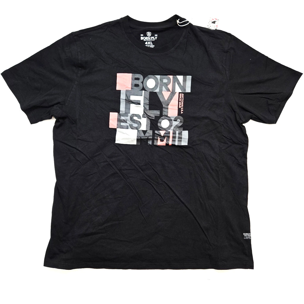 Born Fly Men's Big & Tall T-Shirt Black Salmon Gray Design Graphic 4XL & 5XL