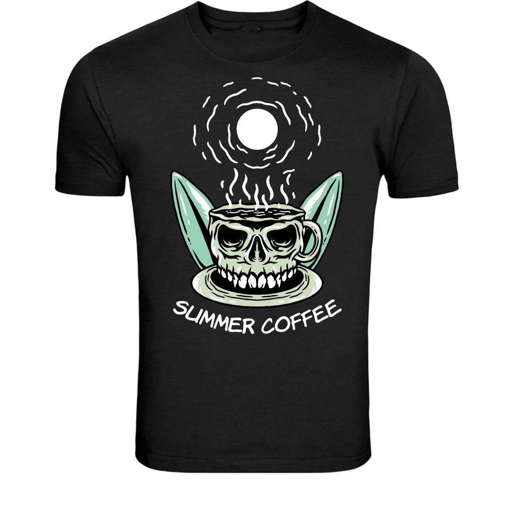 Summer Coffee Skull Cup T-Shirt - Funny Dark Humor Coffee Lover
