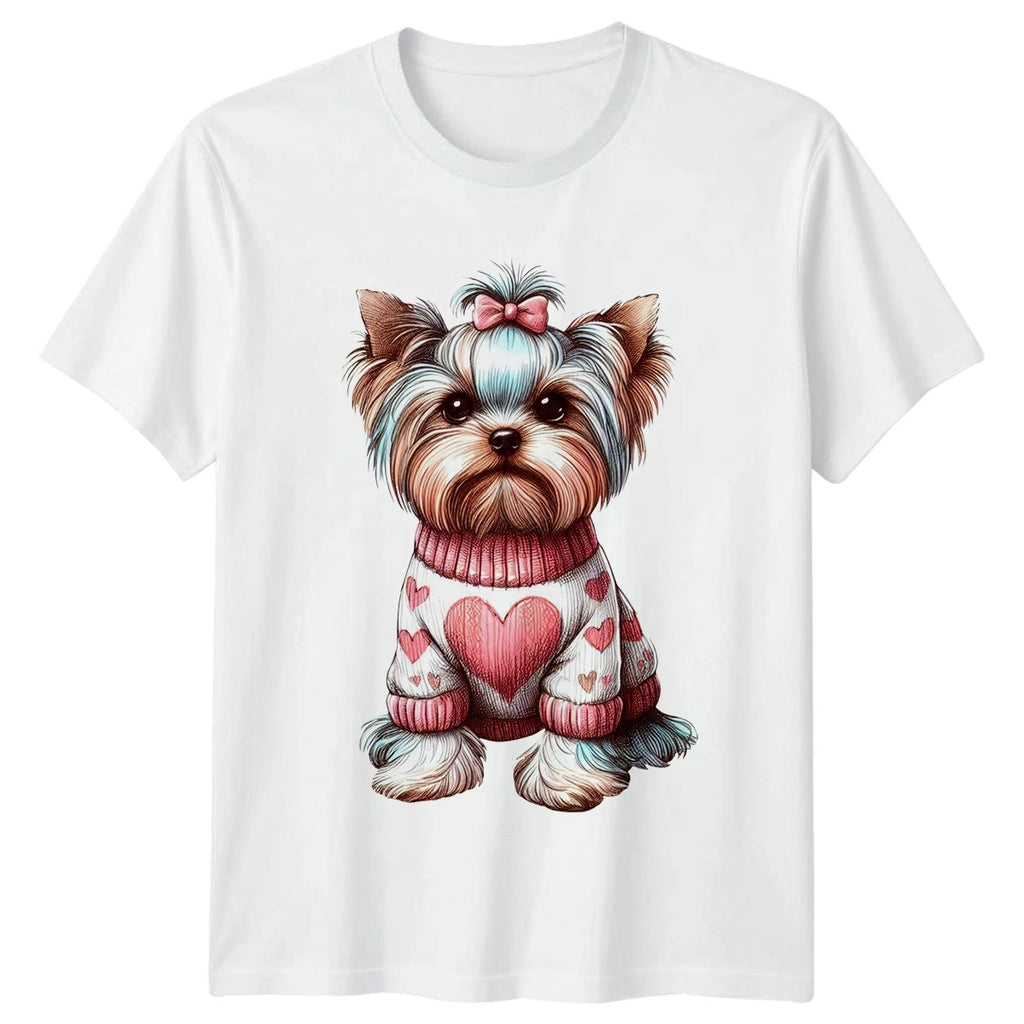 Cute Yorkie Dog Wearing Heart Womens T-Shirt Yorkshire Terrier Dog