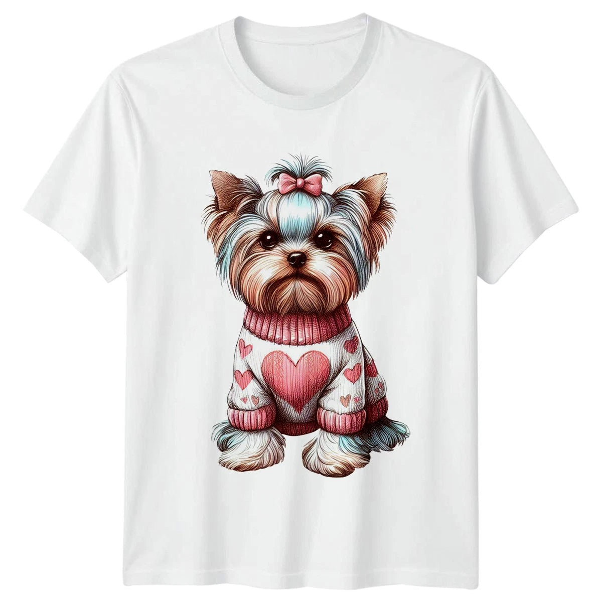 Cute Yorkie Dog Wearing Heart Womens T-Shirt Yorkshire Terrier Dog