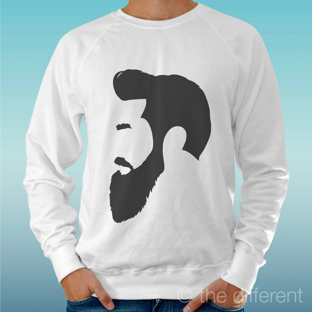 Felpa Man Light Sweater White " Beard Profile Beard Side " Road To Happiness