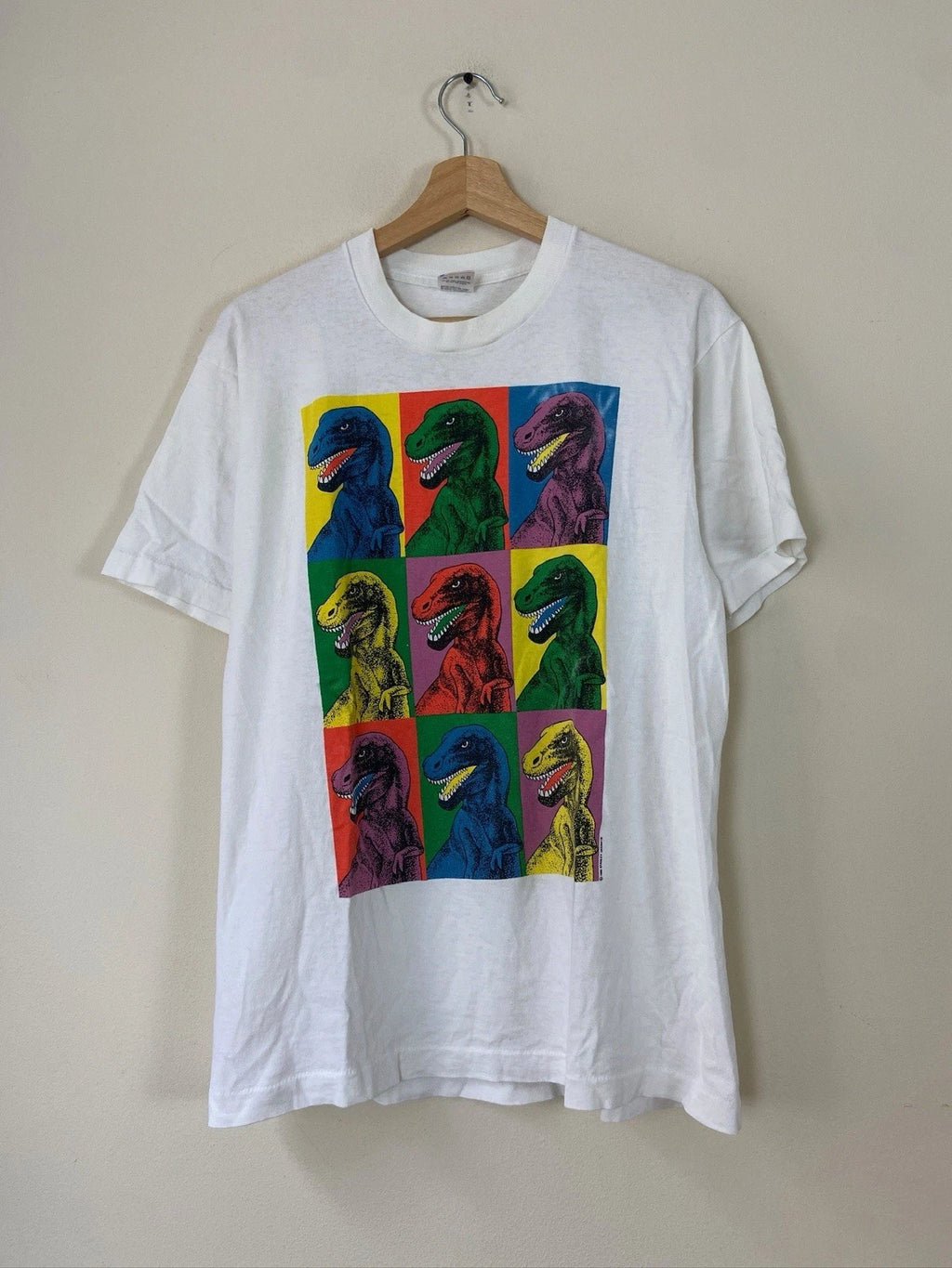 Vintage 90’s Dinosaur Andy Warhol x Stanley Desantis Graphic Art White Tee - M