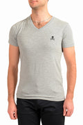 Philipp Plein Men's Gray Short Sleeve Logo Print V-Neck T-Shirt US 2XL IT 56