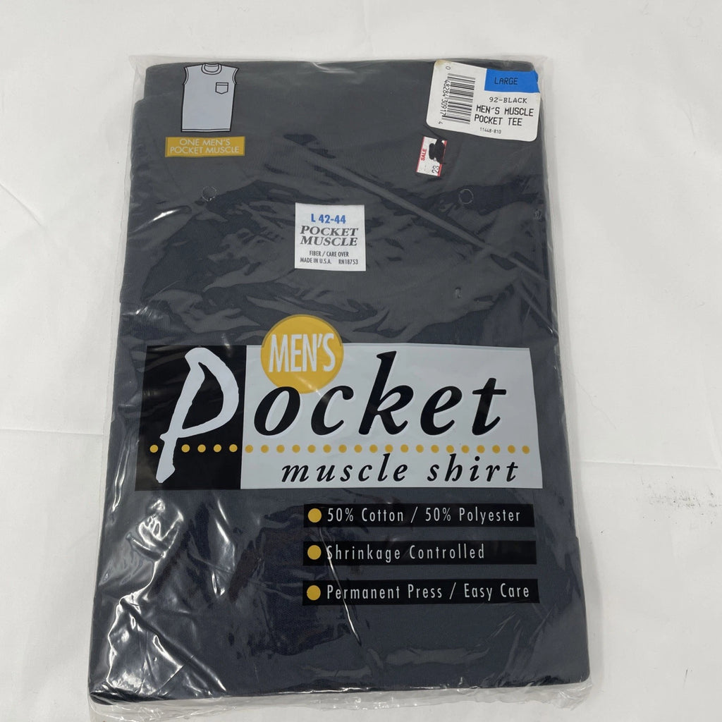 Muscle T Shirt With Pocket Vintage Mens Sleeveless Black Kmart NOS Large