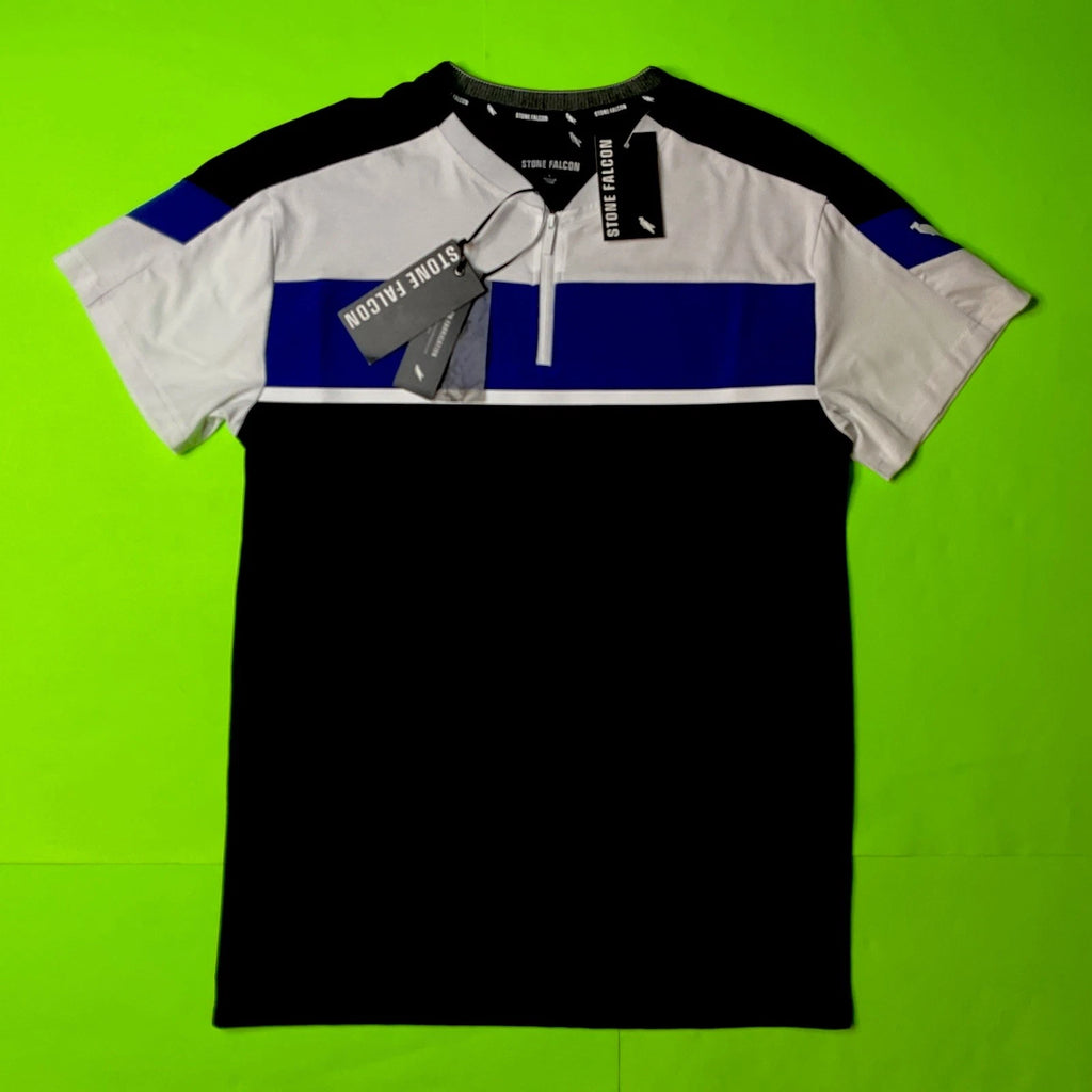 STONE FALCON Men’s Short Sleeve T-Shirt SMALL Black w/Blue, White MSRP $69 NEW