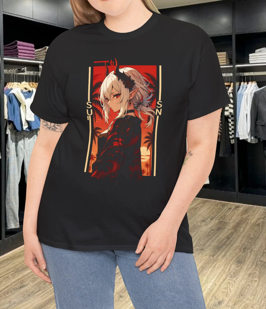 Creative Anime Girl Print T Shirt Versatile Breathable
