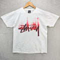 Vintage Stussy Painy Smear Spellout Logo Shirt Mens Medium White Y2K Streetwear