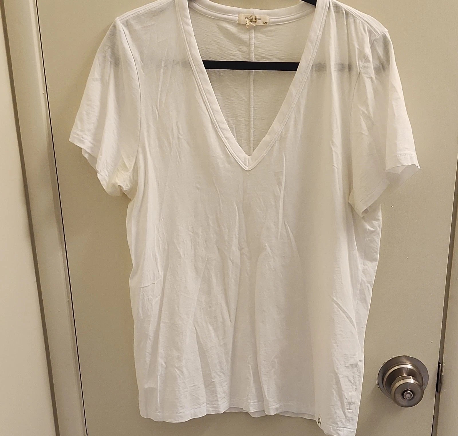rag & bone Women's Organic Pima Cotton White V-Neck Short Sleeve T-Shirt XL