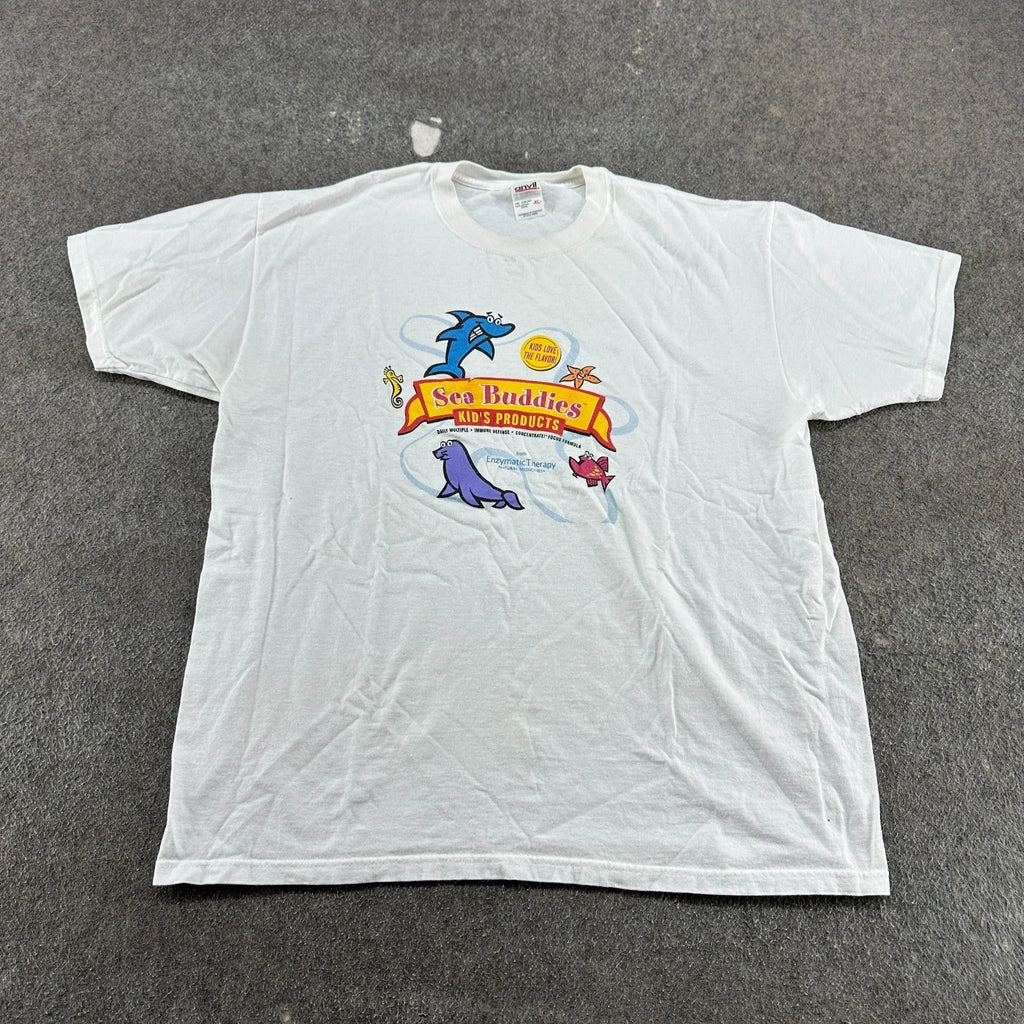 VINTAGE Sea Buddies Shirt Men XL White Kids Products Graphic Ocean Creatures Y2K