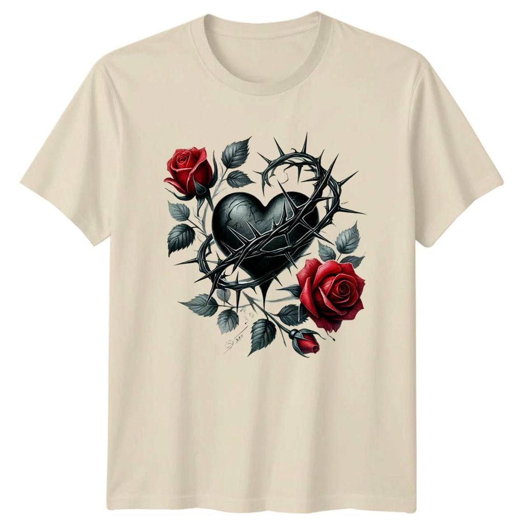Roses Gothic Heart Mens T-Shirt Womens Tee Graphic Unisex Top