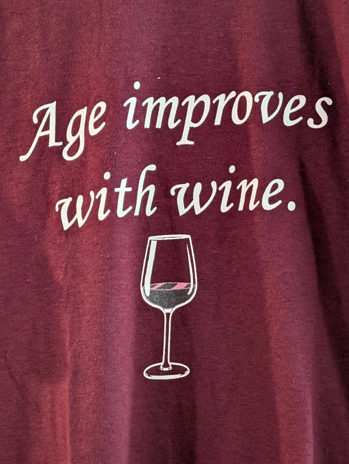 AGE IMPROVES WITH WINE t-shirt Medium, Maroon, Gildan