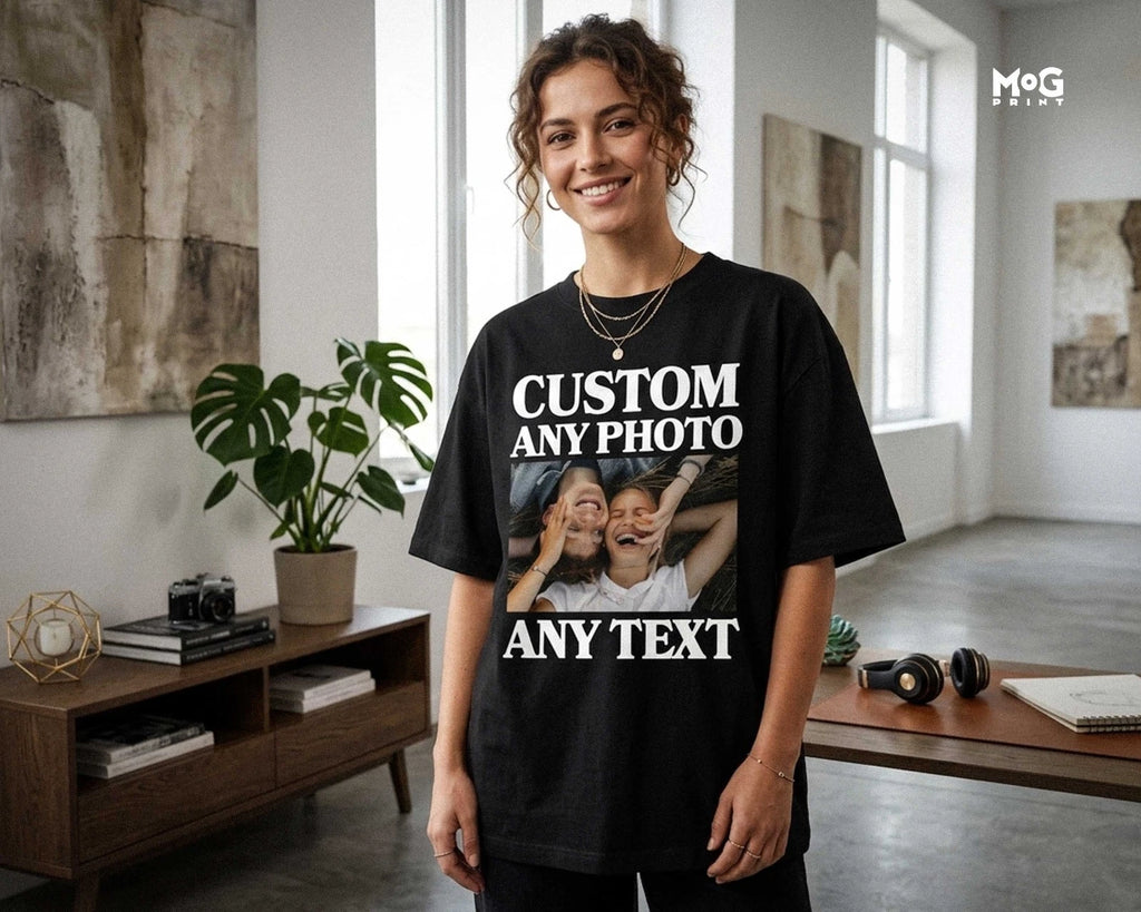Oversized Custom Photo T-shirt Personalised Text Unisex Gift Shirt for Him Her
