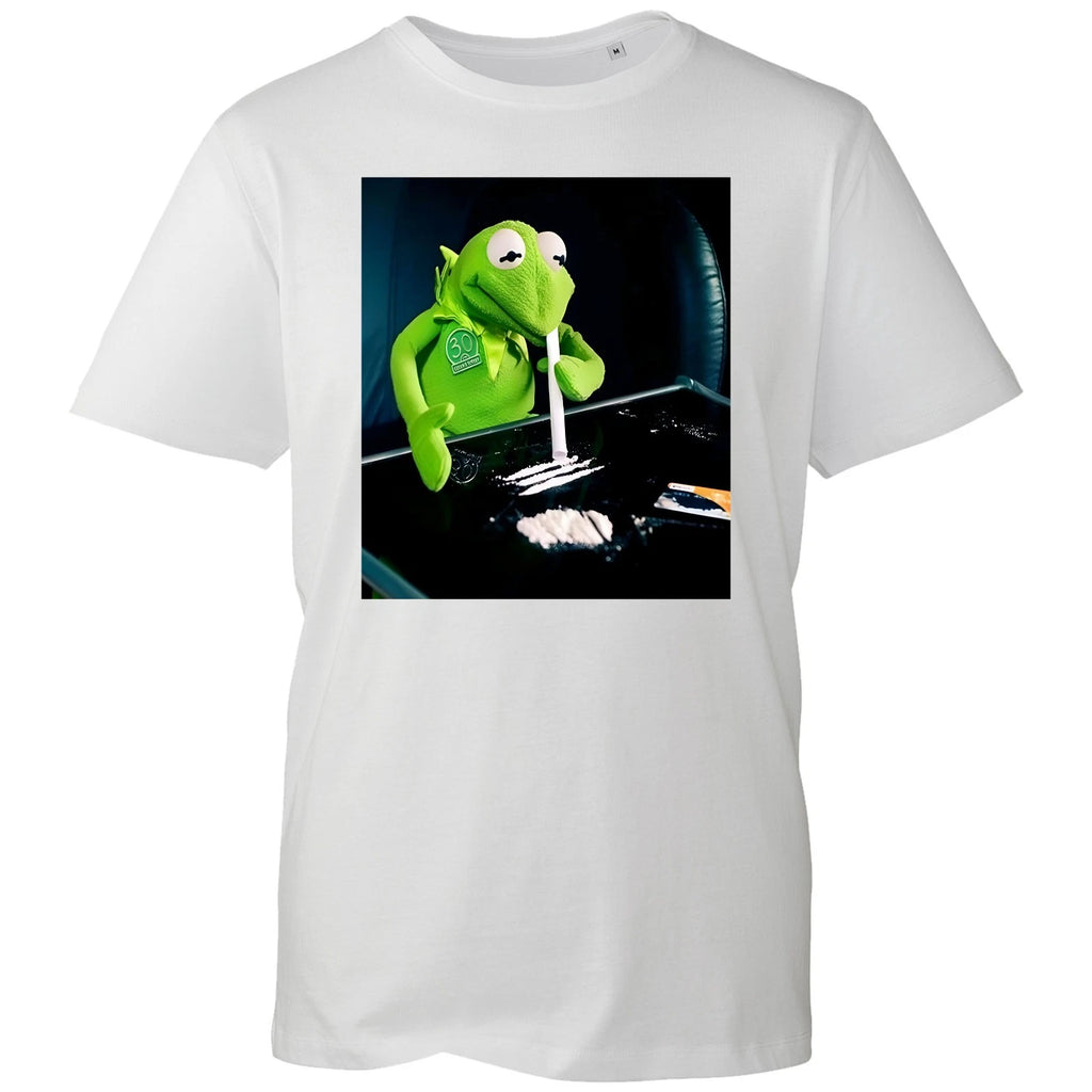 Funny Kermit Frog Meme T-Shirt, Dark Humor Sniffing Powder Novelty Unisex Tee