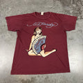 Ed Hardy T Shirt Mens Large Burgandy Y2K Grunge Sexy Lady Distressed Preowned