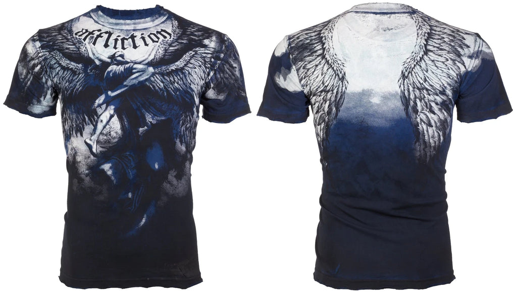 AFFLICTION Men's T-shirt UPWARD Biker Wings Tattoo Blue MMA All Sizes