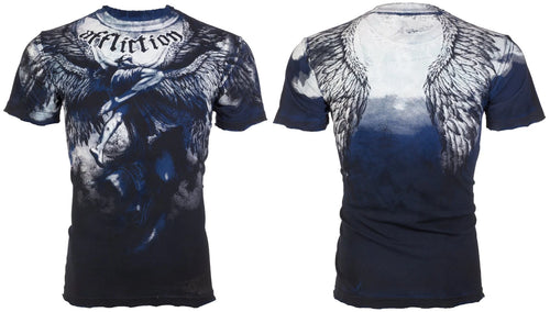 AFFLICTION Men's T-shirt UPWARD Biker Wings Tattoo Blue MMA All Sizes