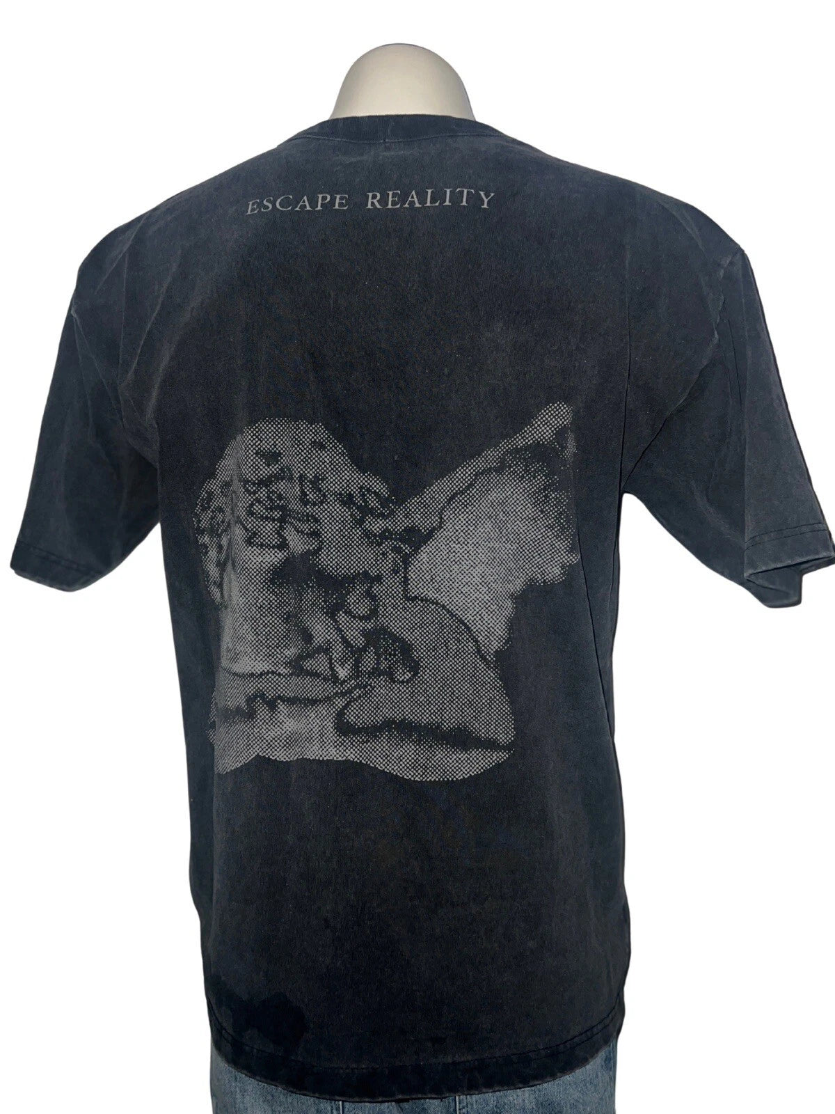 Escape Reality Vintage Washed Black Graphic Tee | Angel Grunge Streetwear Shirt