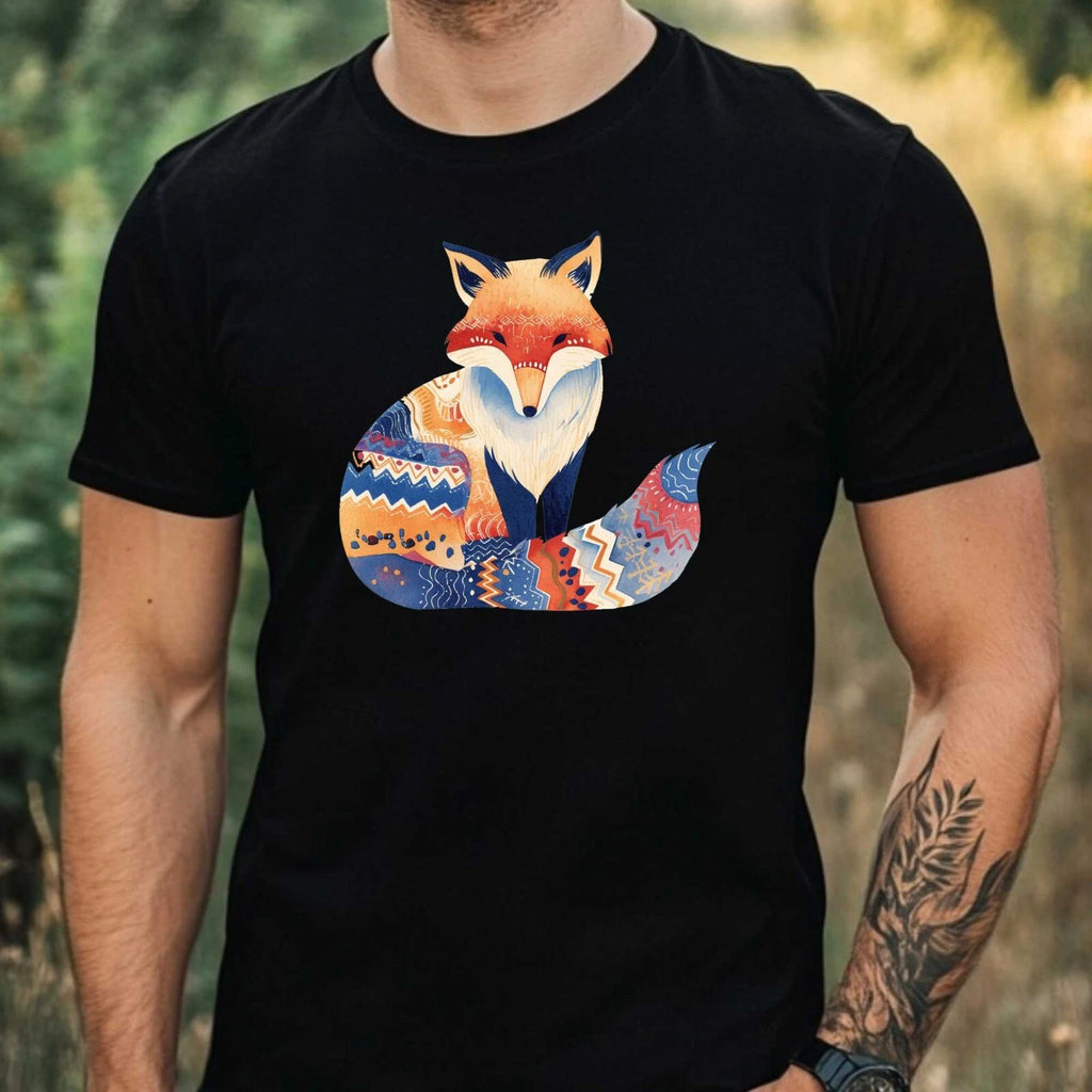 Mens Boho Watercolour Fox Motif Cotton T-Shirt Size XS to 5XL