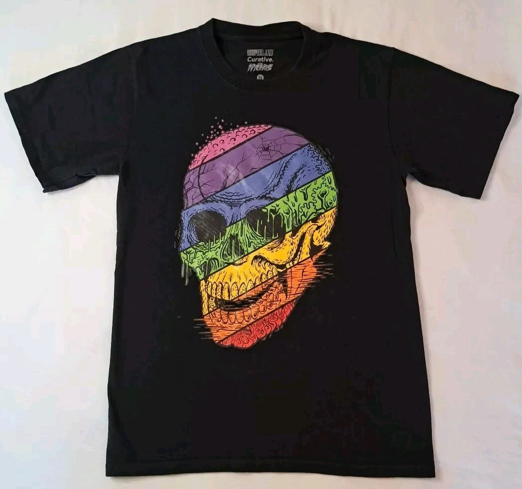 Complexland Creative Men's Cotton Crew T-Shirt Black w/Rainbow skull  Size Small