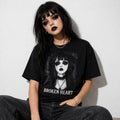 Broken Heart Gothic Girl TShirt Women Streetwear Emo Aesthetic Graphic Grunge