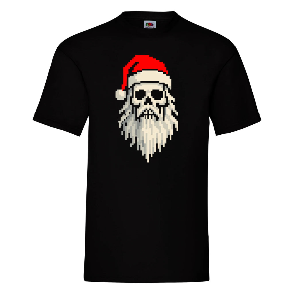 Pixel Skull Santa Christmas T-Shirt Mens Goth Retro Funny Graphic Print Tee