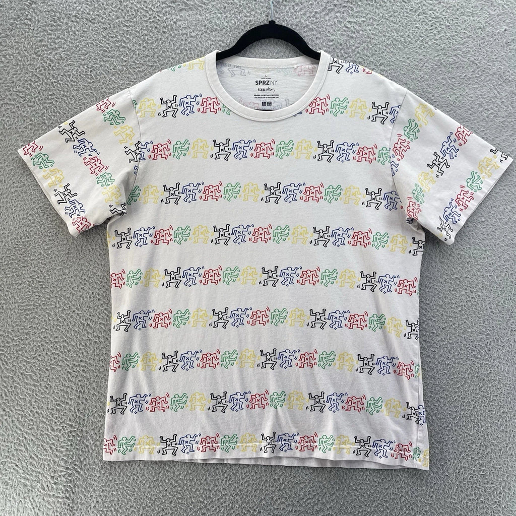 Keith Haring SPRZ Uniqlo T Shirt Large All Over Print Pop Art Dance Best Buddies